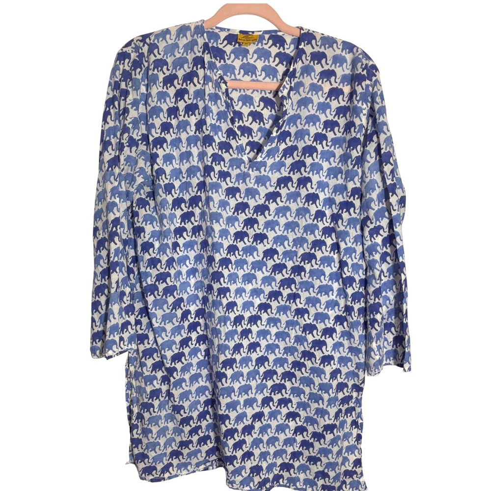 Roberta roller rabbit cotton elephant print tunic cover up top XL